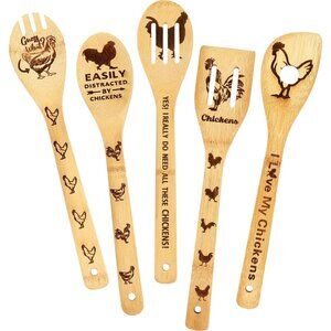 Pioneer Woman 5-Piece Chicken Rooster Wooden Spoon Set Christmas Gifts Kitchen